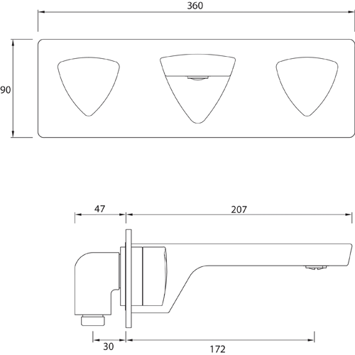 Technical image of Bristan Bright Wall Mounted Basin & Bath Filler Tap Pack (Chrome).