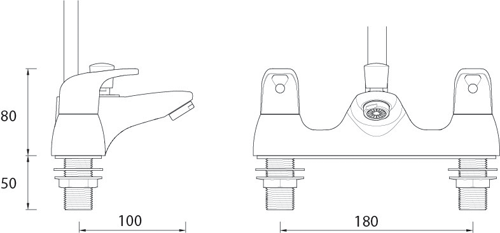 Technical image of Bristan Cadet Bath Shower Mixer Tap With Kit (Chrome).