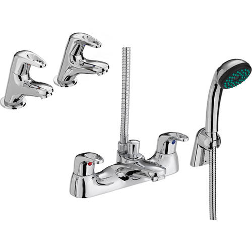 Larger image of Bristan Cadet Basin Taps & Bath Shower Mixer Tap Pack With Kit (Chrome).