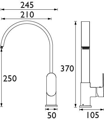 Technical image of Bristan Kitchen Cherry Easy Fit Mixer Kitchen Tap (Brushed Nickel).