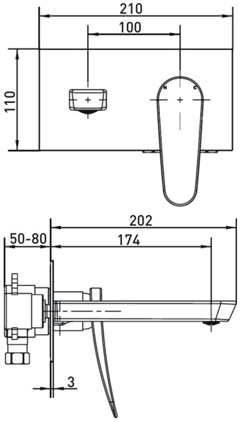 Technical image of Bristan Claret Wall Mounted Basin & Bath Filler Tap Pack (Chrome).