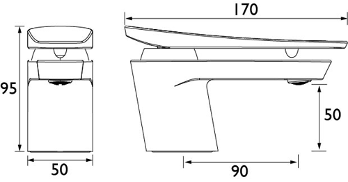 Technical image of Bristan Claret Mono Basin & Bath Filler Tap Pack (Graphite Glisten).