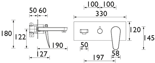 Technical image of Bristan Claret Wall Mounted Basin & BSM Tap (White & Chrome).