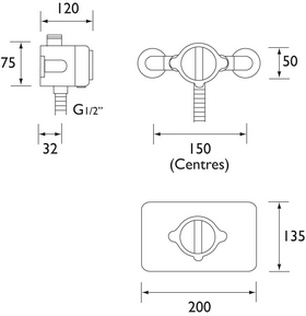 Technical image of Bristan Chill Exposed Thermostatic Dual Shower Valve (Chrome).