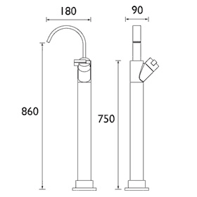 Technical image of Bristan Chill Floor Mounted Bath Filler Tap (Chrome).