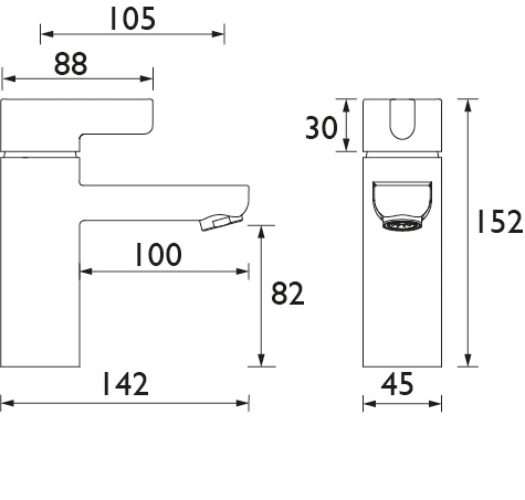 Technical image of Bristan Clio Mono Basin Mixer Tap (Chrome).