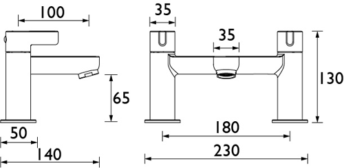 Technical image of Bristan Clio Basin Taps & Bath Filler Tap Pack (Chrome).