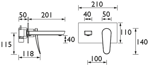 Technical image of Bristan Claret Wall Mounted Basin Mixer Tap (White & Chrome).