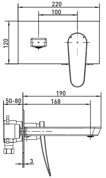 Technical image of Bristan Claret Wall Mounted Bath Filler Tap (Chrome).