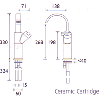 Technical image of Bristan Chill Tall Single Lever Basin Mixer Tap.