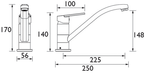 Technical image of Bristan Kitchen Easy Fit Cinnamon Mixer Kitchen Tap (TAP ONLY, Chrome).