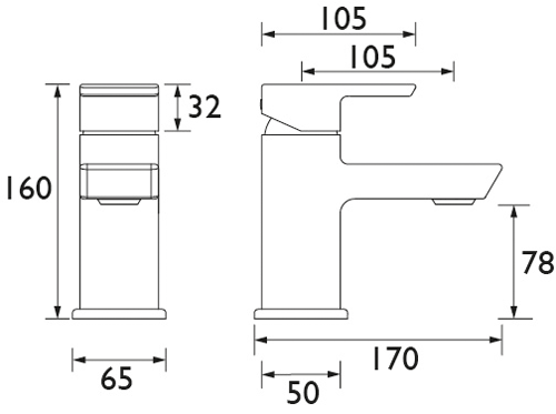 Technical image of Bristan Cobalt 1 Hole Bath Filler Tap (Chrome).