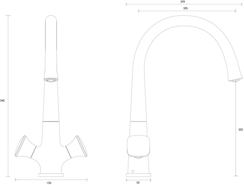 Technical image of Bristan Kitchen Caramel Easy Fit Mixer Kitchen Tap (Chrome).