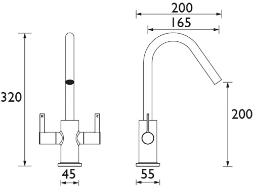 Technical image of Bristan Kitchen Easy Fit Cashew Mixer Kitchen Tap (TAP ONLY, Chrome).
