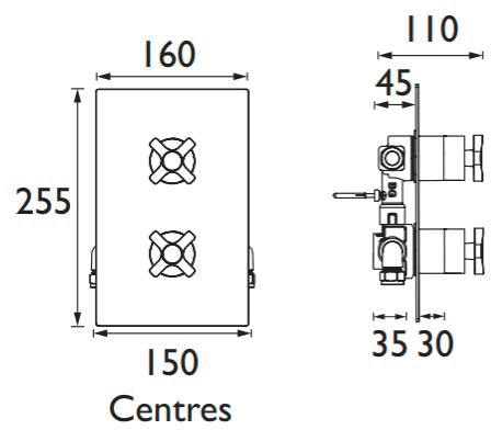 Technical image of Bristan Art Deco Concealed Shower Valve (1 Outlet, Chrome).