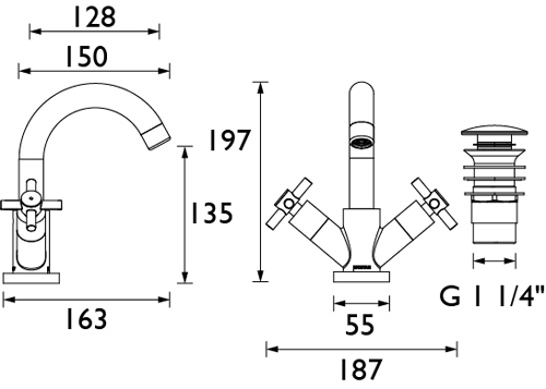 Technical image of Bristan Decade Basin & Bath Shower Mixer Tap Pack (Chrome).