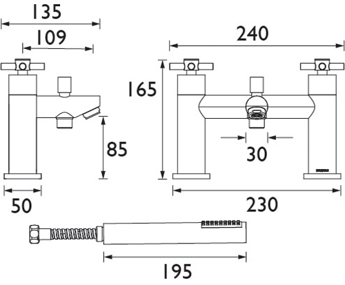 Technical image of Bristan Decade Basin & Bath Shower Mixer Tap Pack (Chrome).