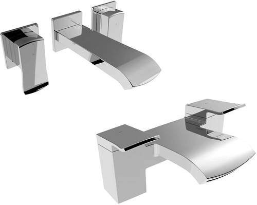 Larger image of Bristan Descent 3 Hole Wall Mounted Basin & Bath Filler Tap Pack (Chrome).