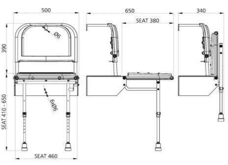 Technical image of Bristan Commercial DocM Folding Shower Seat With Legs (White).