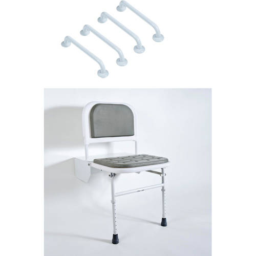 Larger image of Bristan Commercial DocM Shower Seat With 4 X 450mm Grab Rails (White).