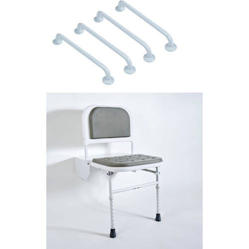 Larger image of Bristan Commercial DocM Shower Seat With 4 X 600mm Grab Rails (White).