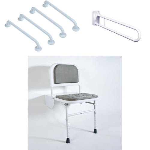Larger image of Bristan Commercial DocM Shower Seat, 4 X 600mm Rails & Hinged Rail.