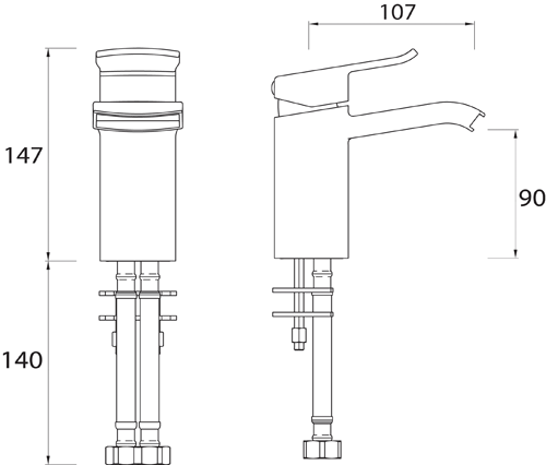 Technical image of Bristan Descent Mono Basin Mixer Tap (Chrome).