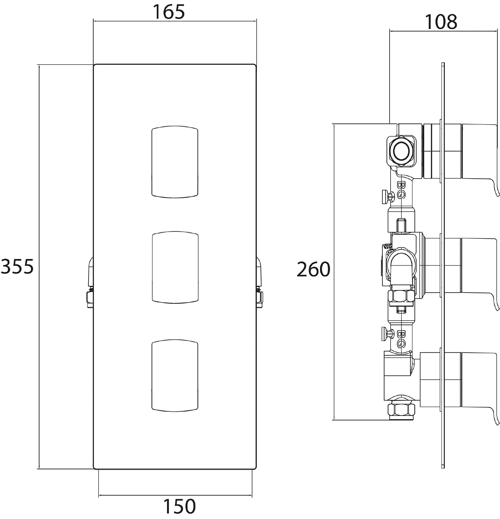 Technical image of Bristan Descent Concealed Shower Valve (3 Outlets, Chrome).