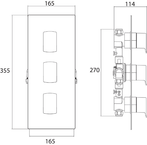 Technical image of Bristan Descent Concealed Shower Valve (2 Outlets, Chrome).