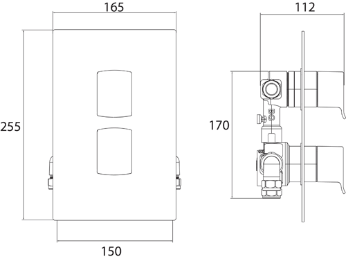 Technical image of Bristan Descent Concealed Shower Valve (2 Outlets, Chrome).