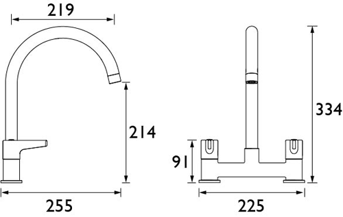 Technical image of Bristan Kitchen Design Mixer Kitchen Tap (Lever, Chrome).