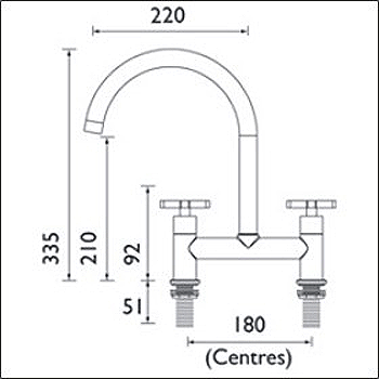 Technical image of Bristan Kitchen Design Mixer Kitchen Tap (Crosshead, Chrome).