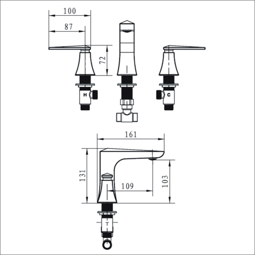 Technical image of Bristan Ebony 3 Hole Basin & Bath Filler Taps Pack (Chrome).