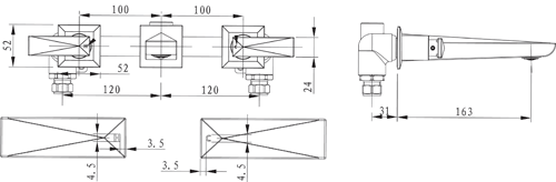 Technical image of Bristan Ebony Wall Mounted Basin Mixer Tap (Chrome).