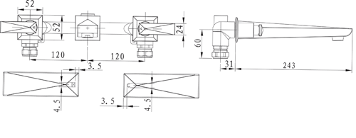 Technical image of Bristan Ebony Wall Mounted Bath Filler Tap (Chrome).