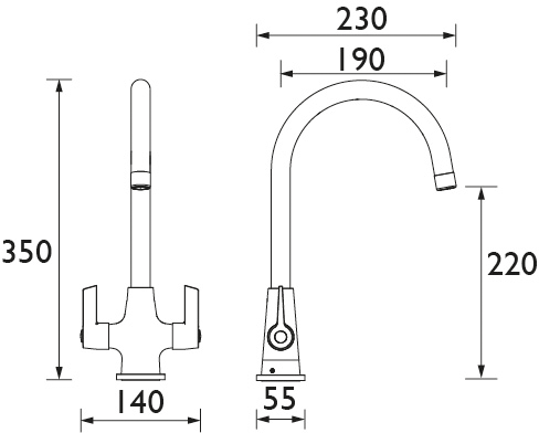 Technical image of Bristan Kitchen Easy Fit Echo Mixer Kitchen Tap (TAP ONLY, Brushed Nickel).