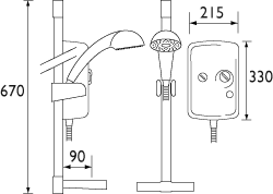 Technical image of Bristan Electric Showers 10.4Kw Electric Shower With Riser Rail Kit In White.