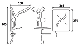 Technical image of Bristan Electric Showers 8.5Kw Thermostatic Electric Shower In Matt Chrome.