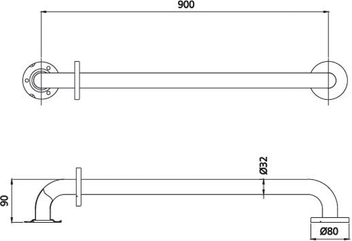 Technical image of Bristan Commercial Grab Rail / Slide Rail Shower Kit (Stainless Steel).