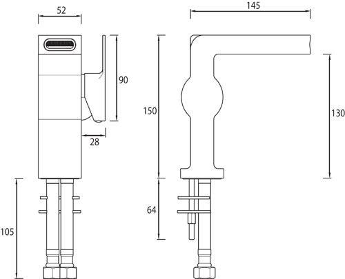 Technical image of Bristan Exodus Waterfall 1 Hole Bath Filler Tap (Chrome).