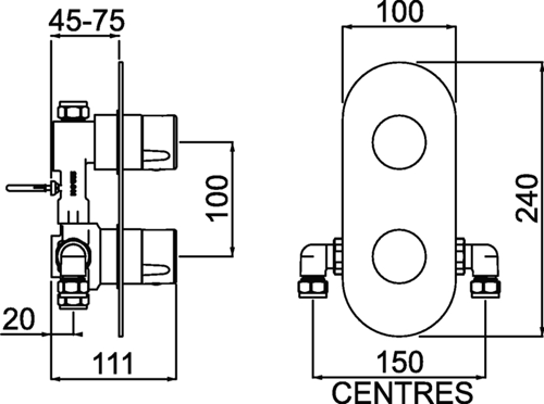 Technical image of Bristan Exodus Concealed Shower Valve (1 Outlet, Chrome).