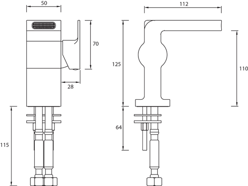 Technical image of Bristan Exodus Waterfall Basin & 1 Hole Bath Filler Tap Pack (Chrome).