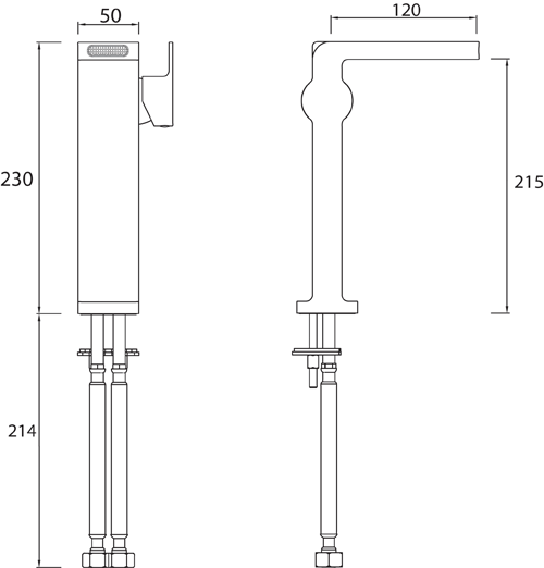 Technical image of Bristan Exodus Waterfall Tall Basin & 1 Hole Bath Filler Tap Pack.