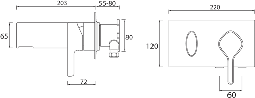 Technical image of Bristan Flute Wall Mounted Basin & Bath Filler Tap Pack (Chrome).