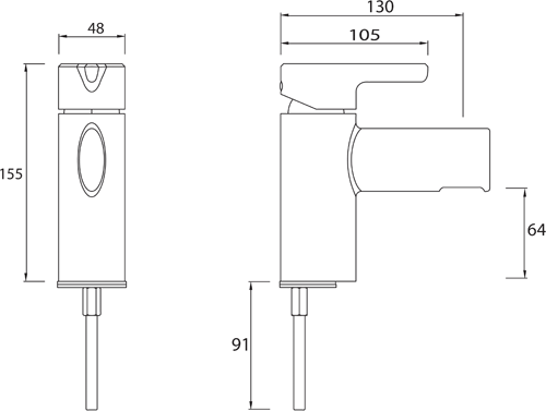 Technical image of Bristan Flute Mono Basin Mixer & 1 Hole Bath Filler Tap Pack (Chrome).