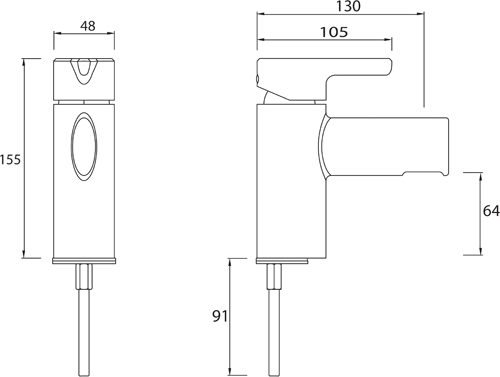 Technical image of Bristan Flute Mono Basin Mixer & 2 Hole Bath Shower Mixer Tap Pack (Chrome).