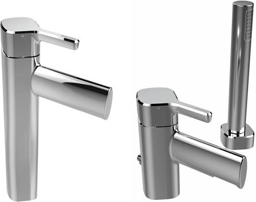 Larger image of Bristan Flute Tall Basin & 2 Hole Bath Shower Mixer Tap Pack (Chrome).