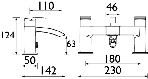 Technical image of Bristan Glide Bath Shower Mixer Tap With Kit (Chrome).