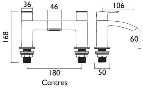 Technical image of Bristan Glide Basin & Bath Filler Tap Pack (Chrome).