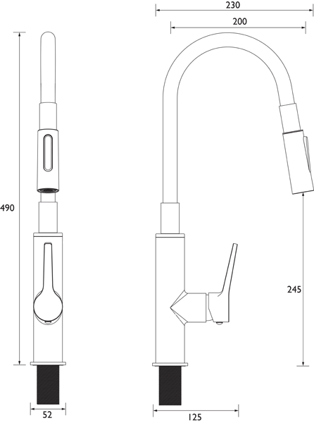 Technical image of Bristan Kitchen Gallery Kitchen Tap With Flexible Spout (Chrome & Black).